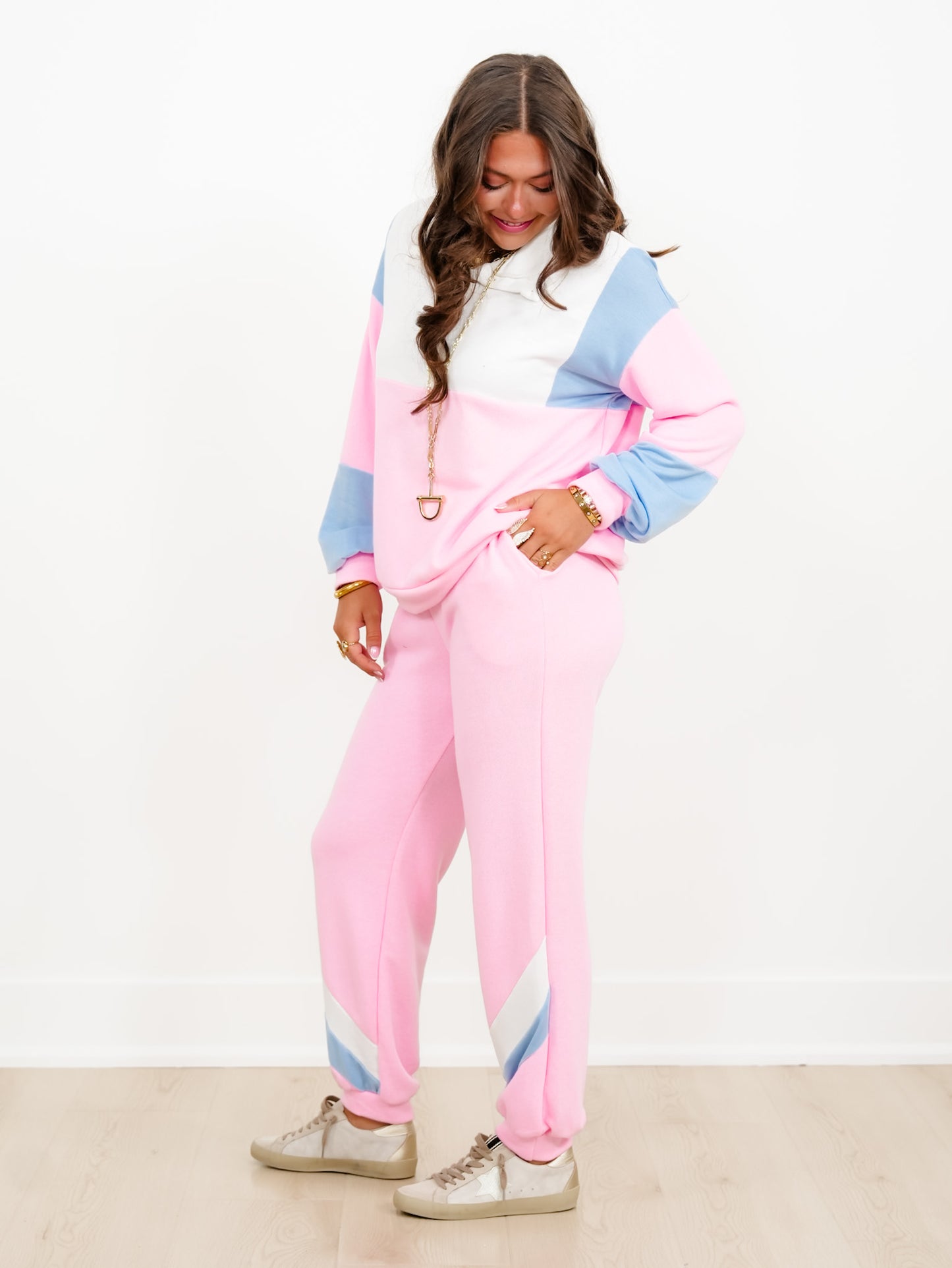 Plus/Reg Color Block Long Sleeve Pullover and Sweatpants Set