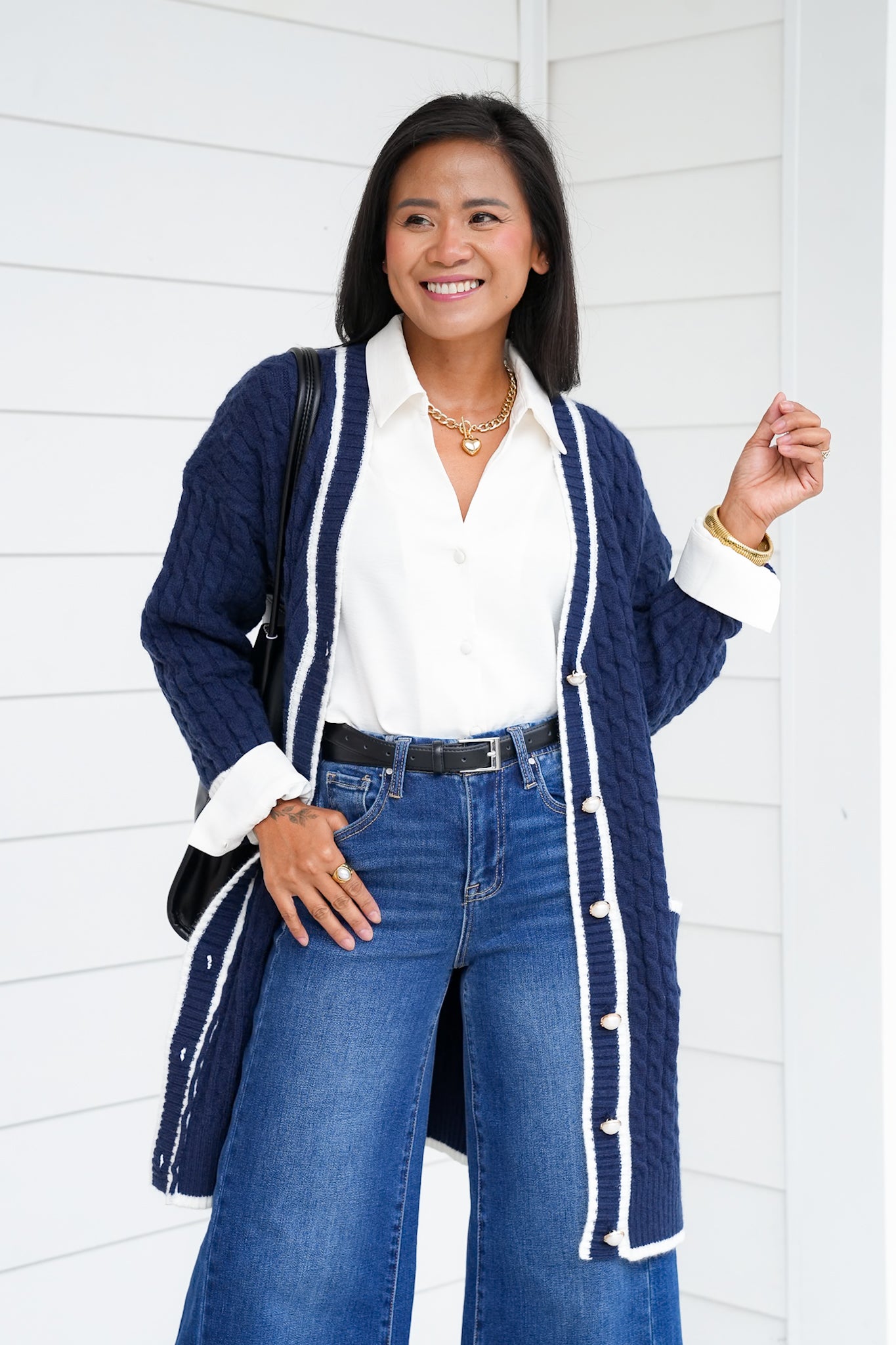 Embroidered Long Button Up Cardigan with Pockets