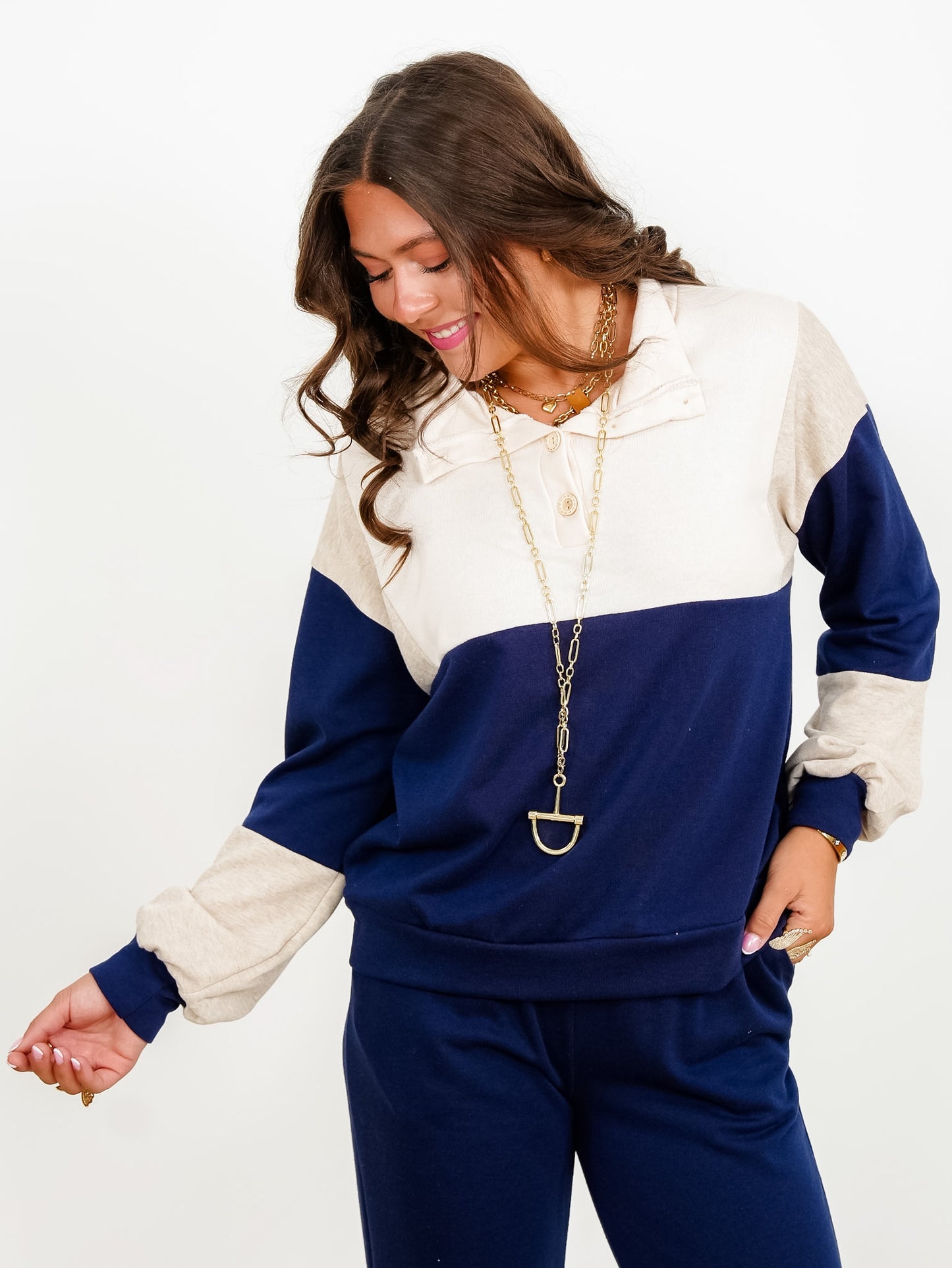 Plus/Reg Color Block Long Sleeve Pullover and Sweatpants Set