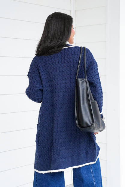 Embroidered Long Button Up Cardigan with Pockets