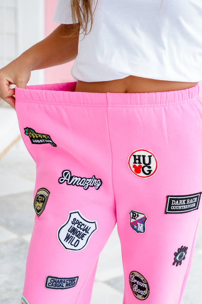 Plus/Reg High Waisted Joggers Pants with Patch Detail