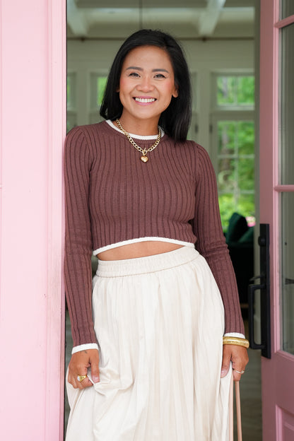 Ribbed Knit Long Sleeve Cropped Sweater