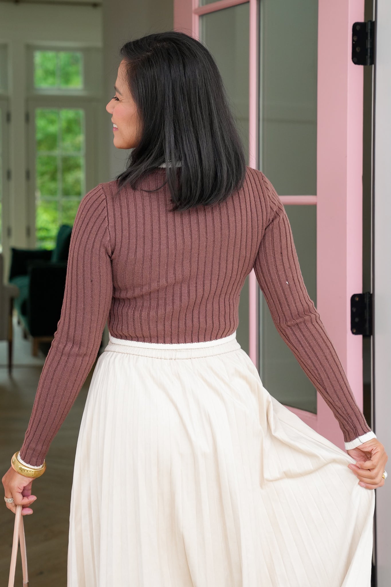 Ribbed Knit Long Sleeve Cropped Sweater