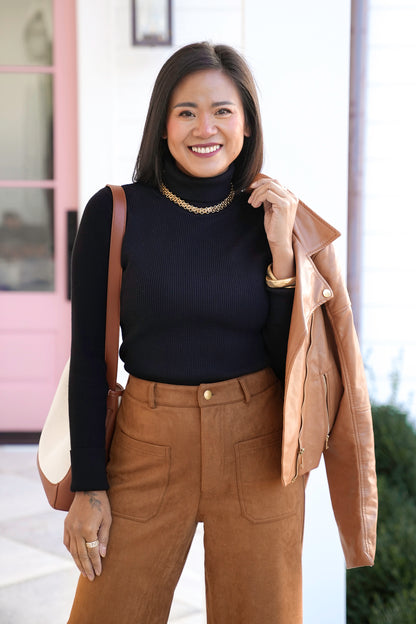 Ribbed Long Sleeve Turtleneck Sweater Top
