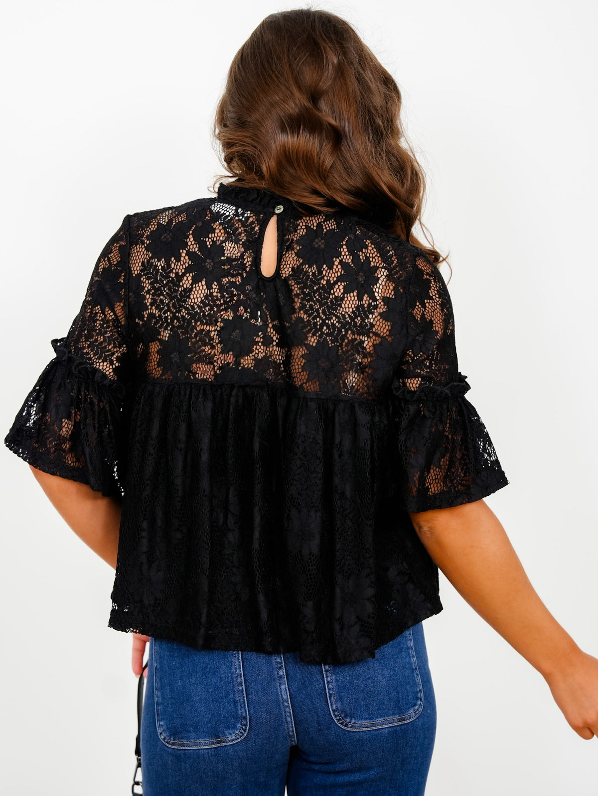 Short Sleeve Ruffled Lace Top - Freckled Poppy