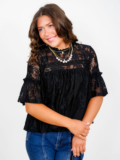 Short Sleeve Ruffled Lace Top - Freckled Poppy