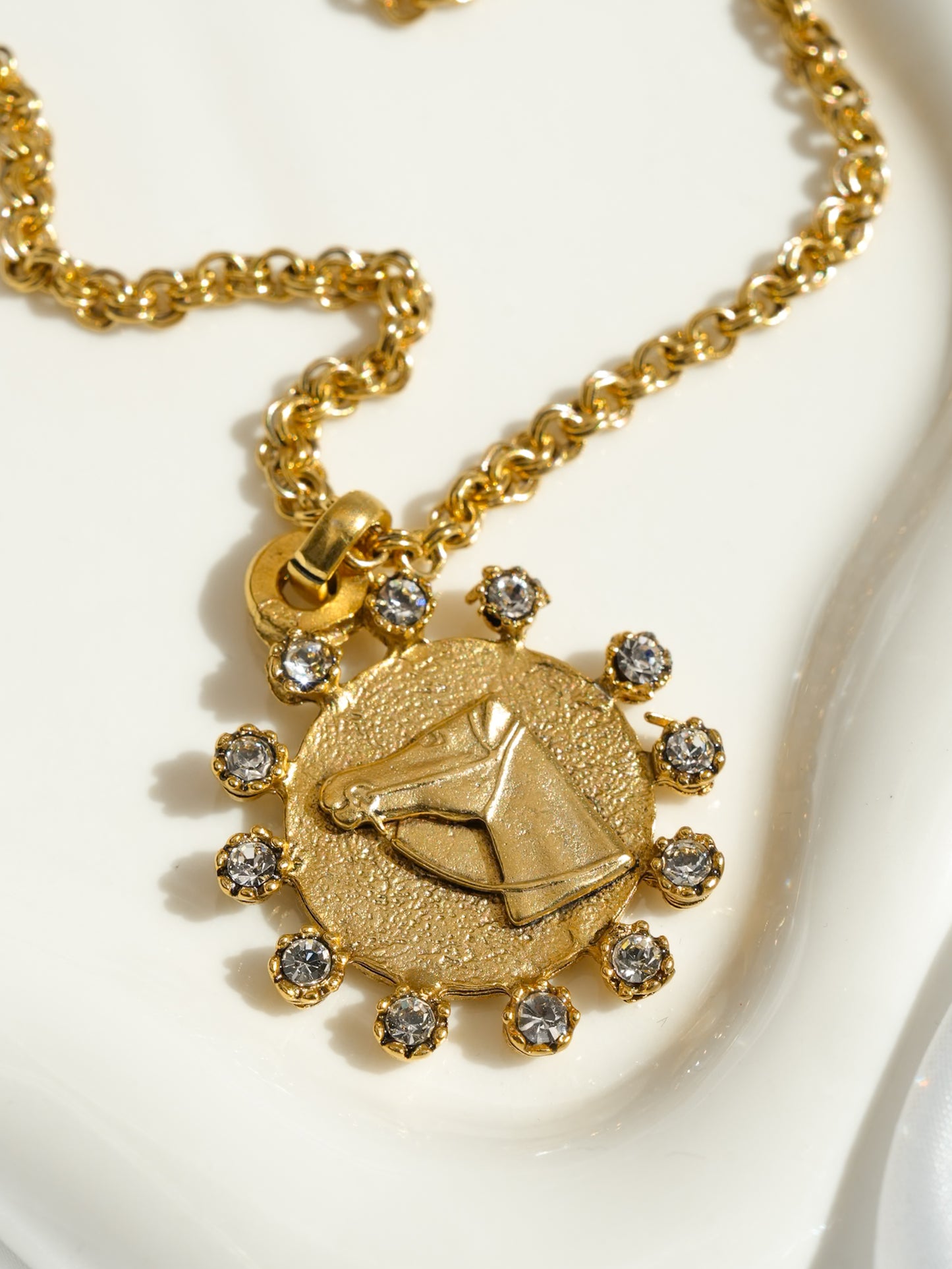 Yochi Artemis Etched Horse Pendant Necklace