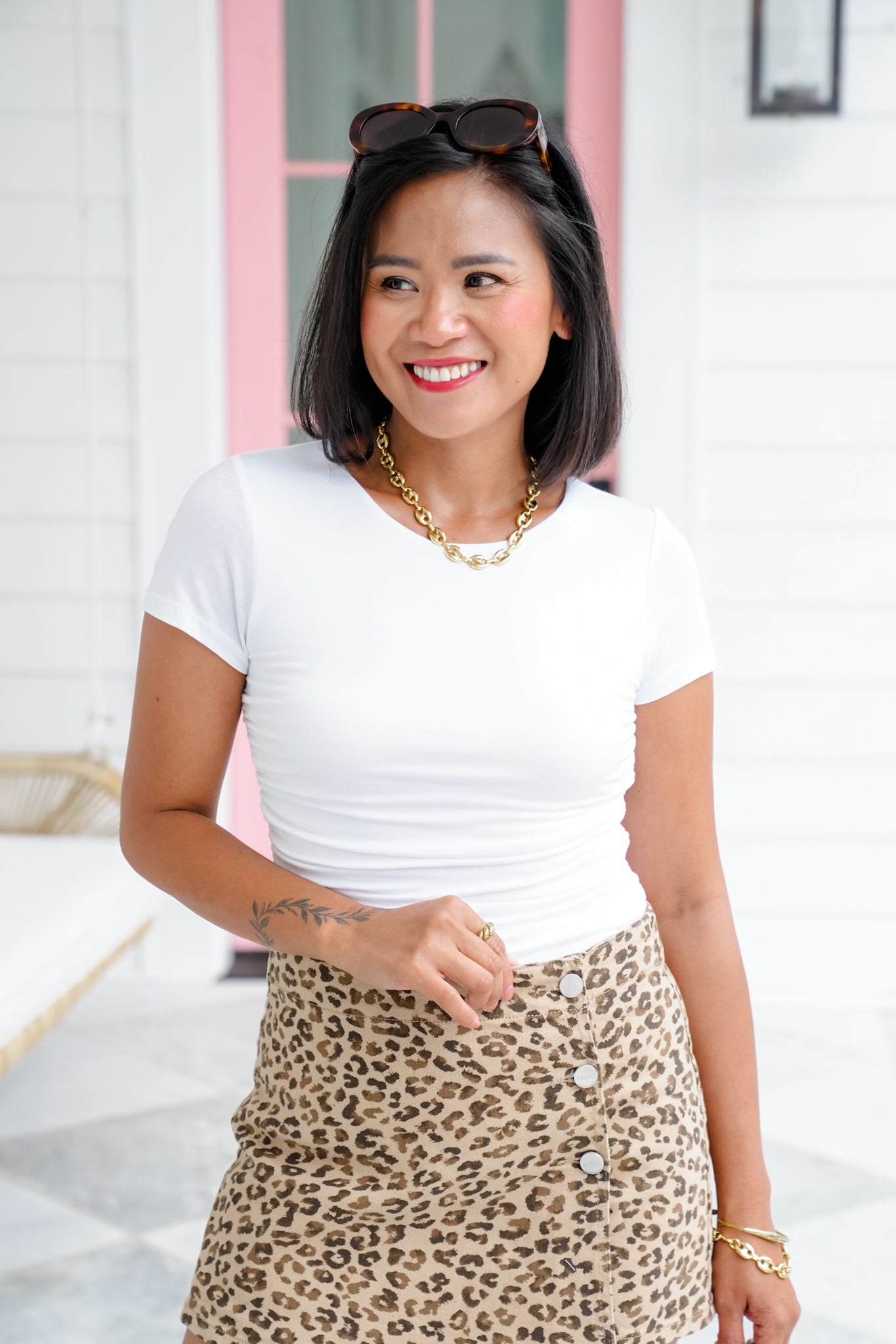 Short Sleeve Bodysuit with Ruching Detail