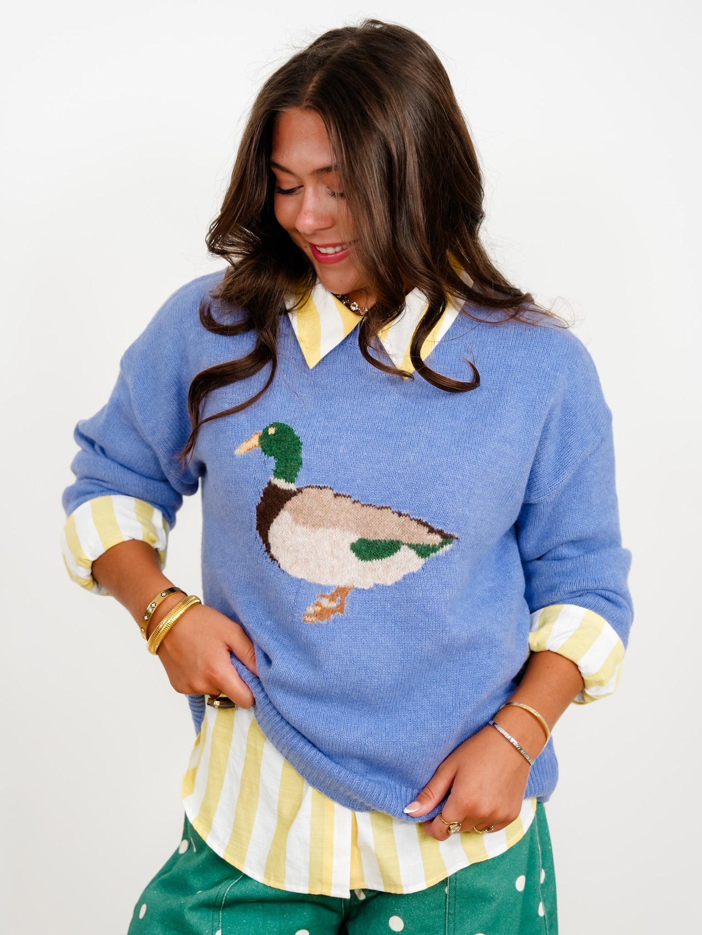Duck Motif Long Sleeve Pullover Sweater