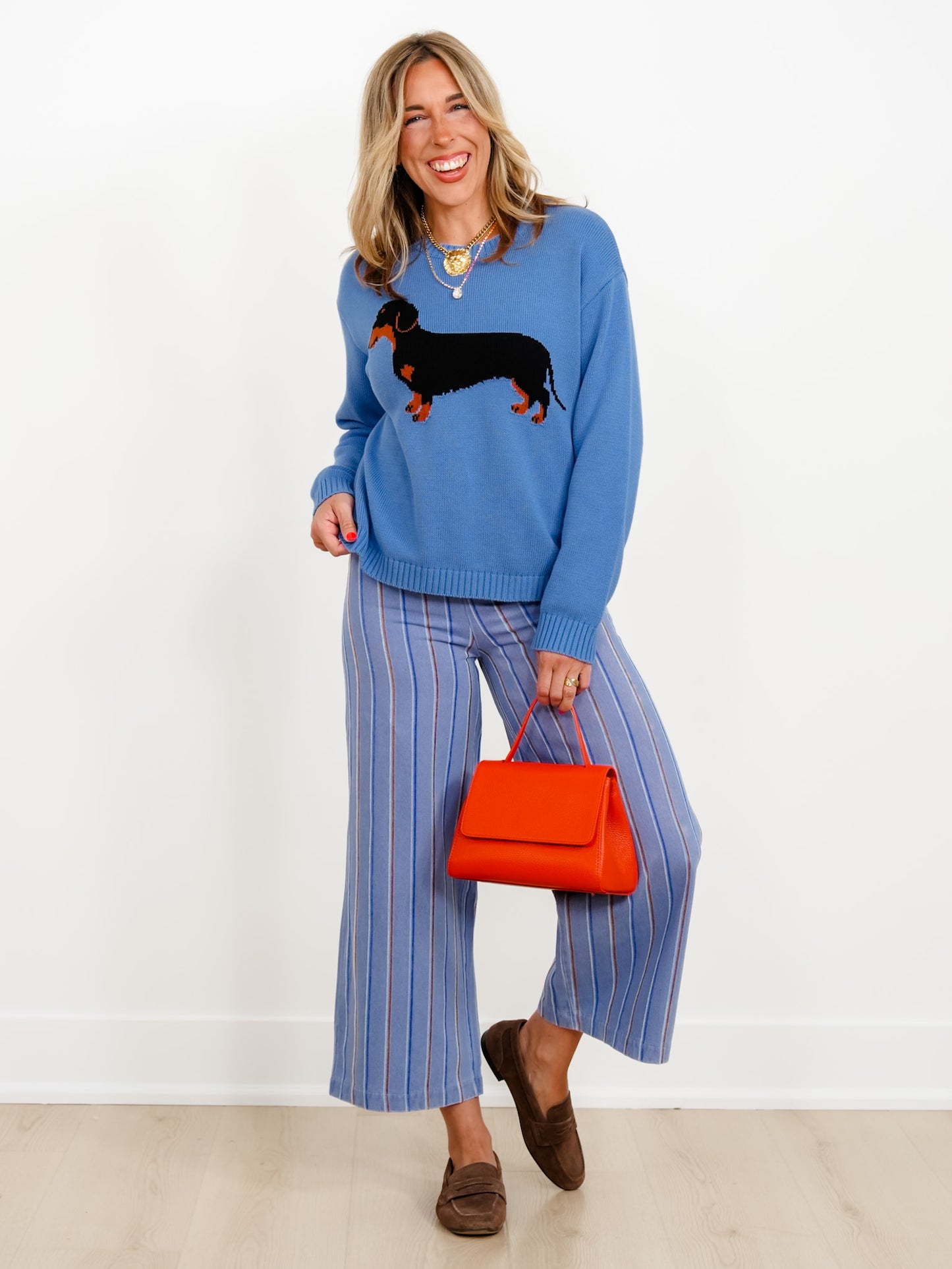 Multi Stripe Print High Waist Wide Leg Pants