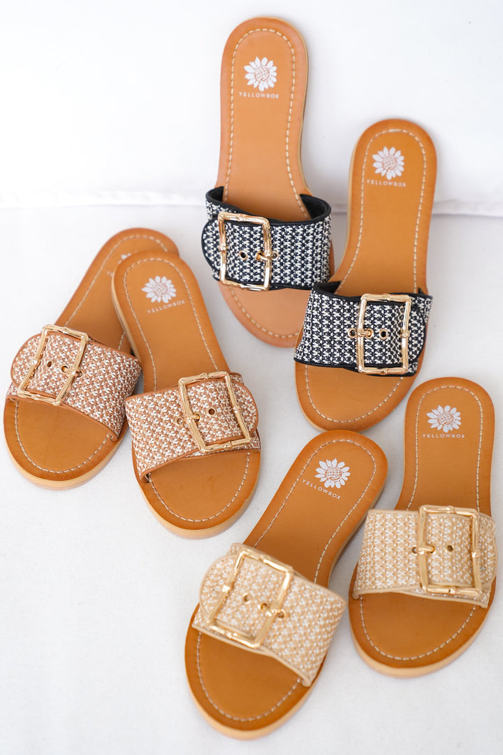 Yellow Box Woven Buckle Slide Sandals