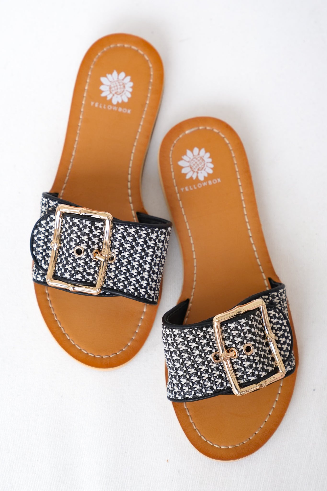 Yellow Box Woven Buckle Slide Sandals