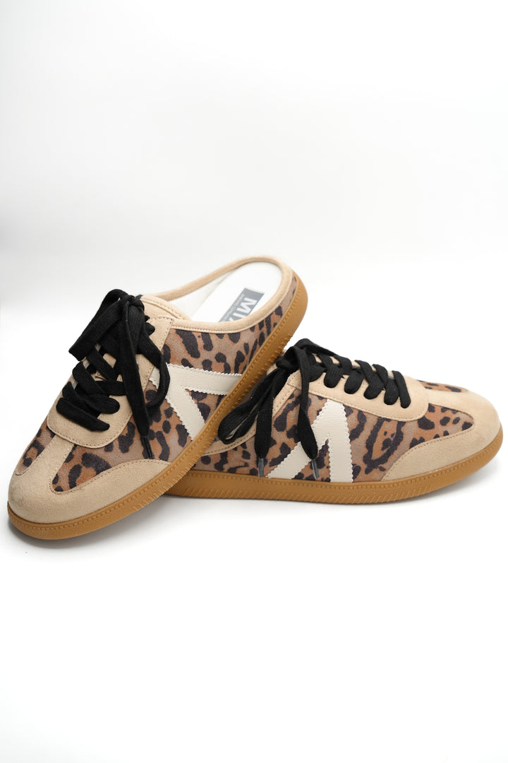 MIA Leopard Print Slip On Sneaker Mule with Suede Trim