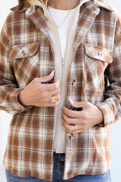 Plaid Long Sleeve Layered Hooded Jacket