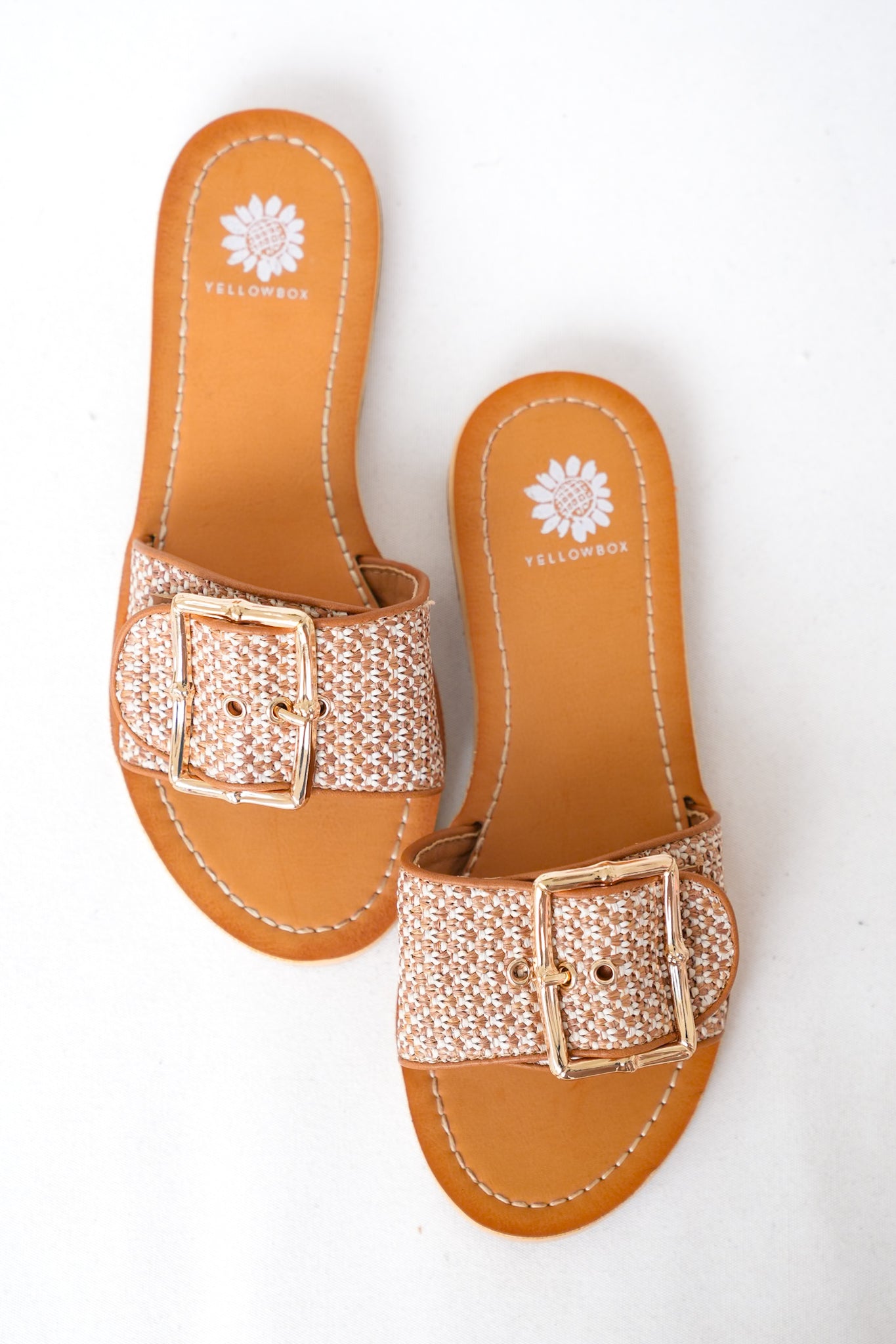 Yellow Box Woven Buckle Slide Sandals