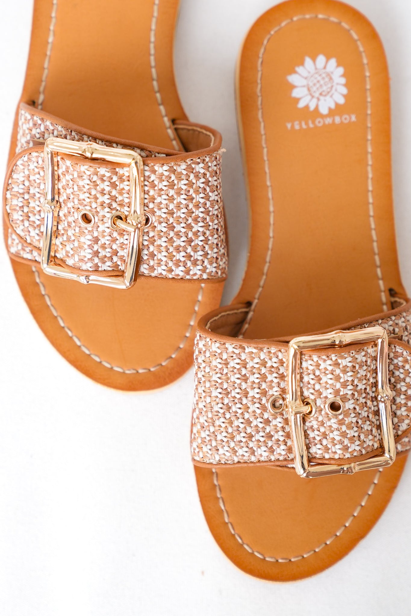 Yellow Box Woven Buckle Slide Sandals
