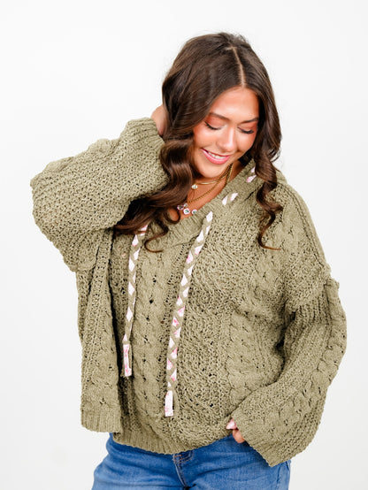 POL Long Sleeve V Neck Hooded Sweater