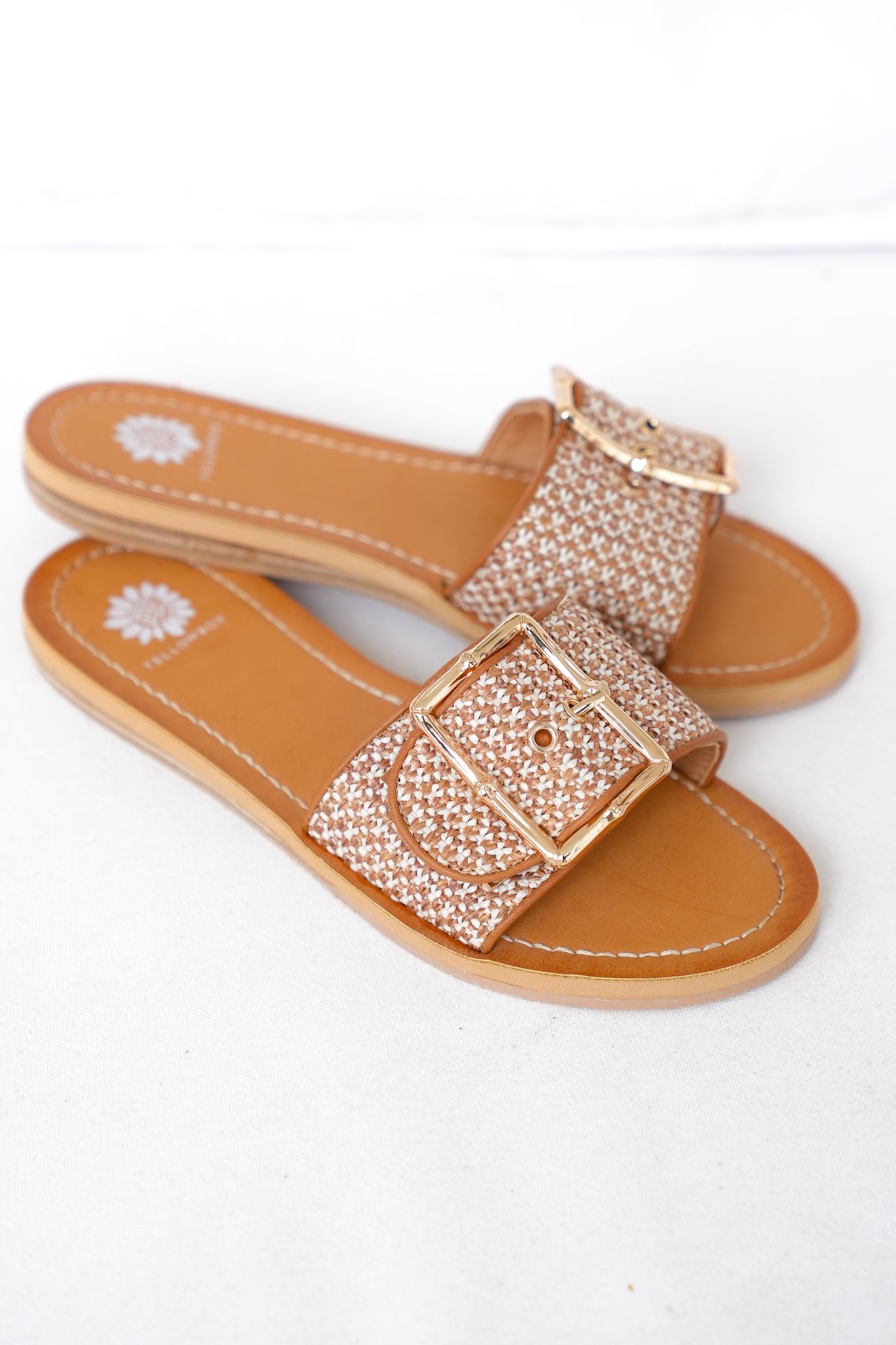 Yellow Box Woven Buckle Slide Sandals