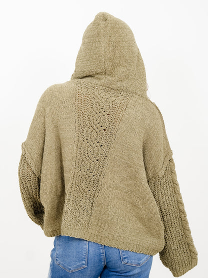 POL Long Sleeve V Neck Hooded Sweater