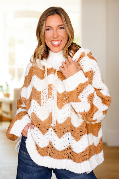 POL Chevon Print Long Sleeve Hoodie Sweater Top