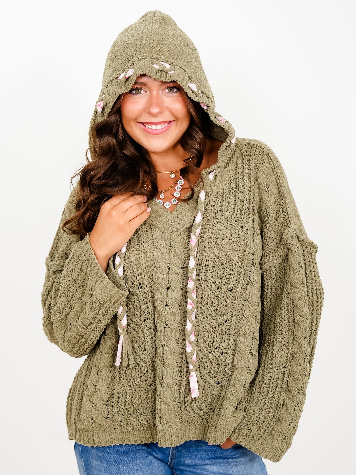POL Long Sleeve V Neck Hooded Sweater