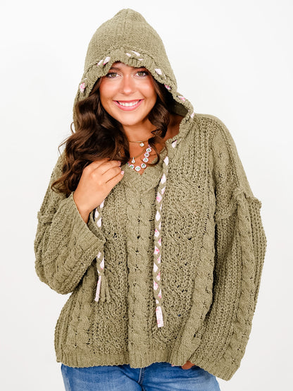 POL Long Sleeve V Neck Hooded Sweater