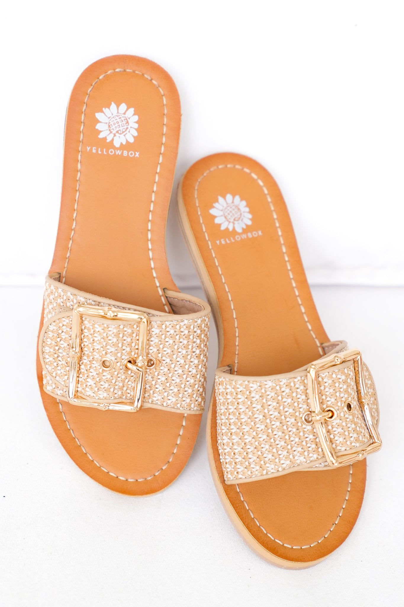 Yellow Box Woven Buckle Slide Sandals
