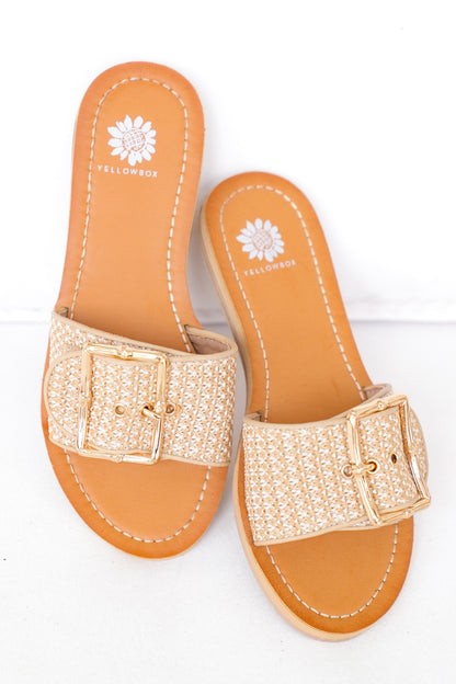 Yellow Box Woven Buckle Slide Sandals