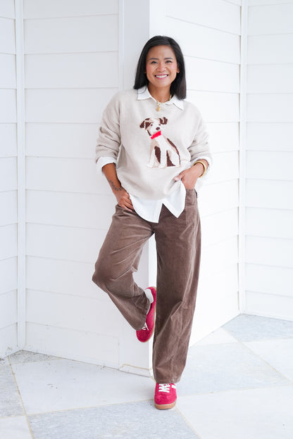 Puppy Graphic Long Sleeve Pullover Sweater