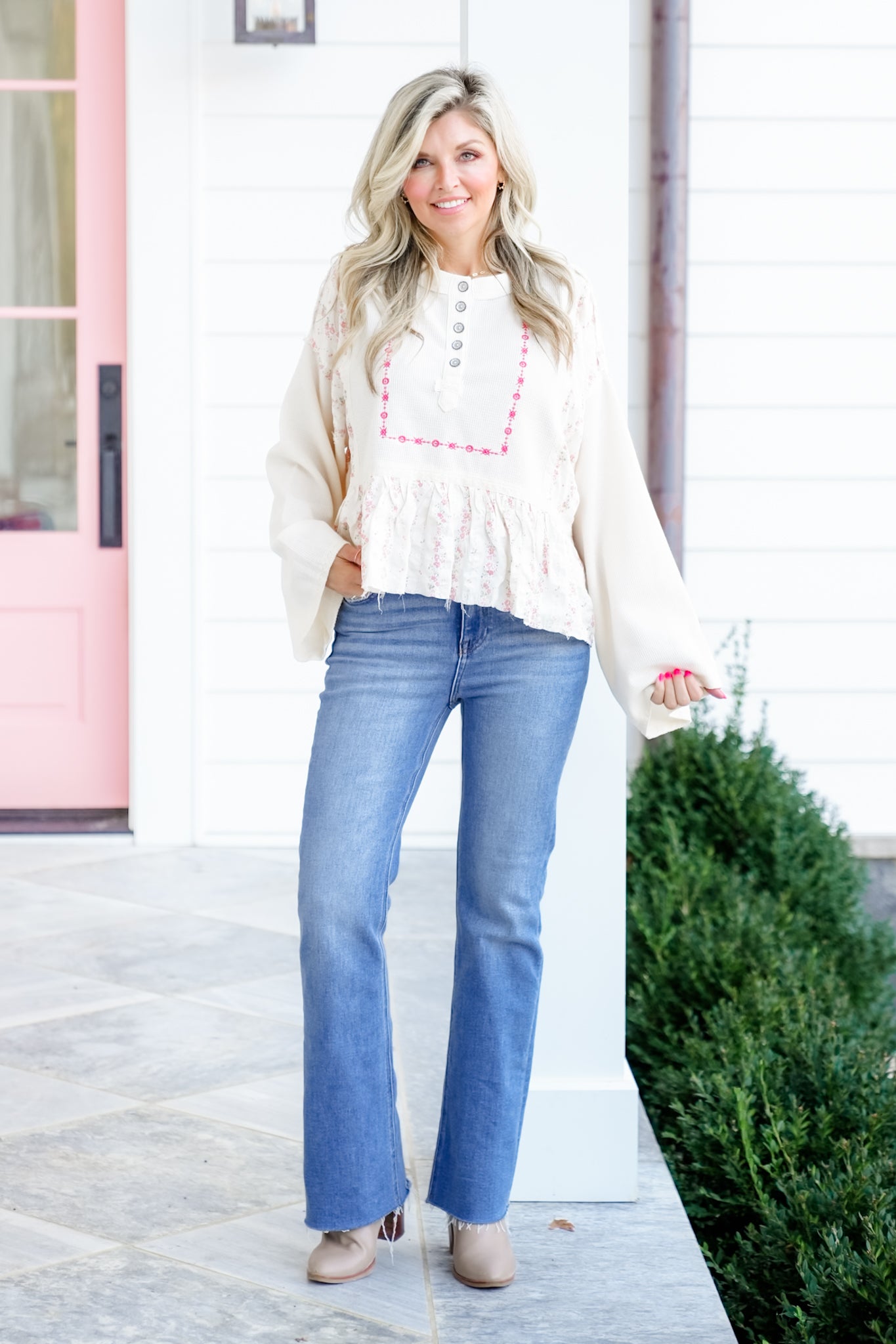 POL Thermal Long Sleeve Top with Floral Print