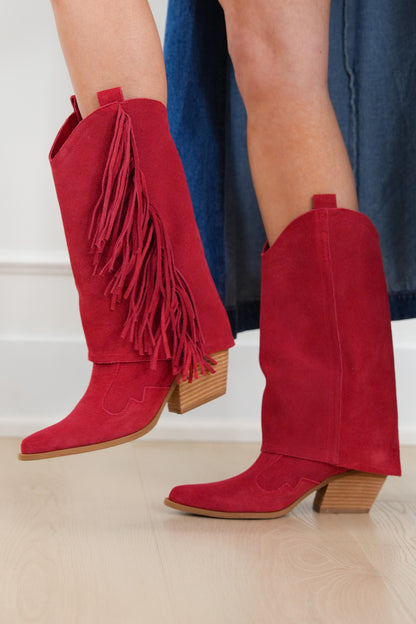 MIA Genuine Suede Upper Fringe Mid Calf Boots