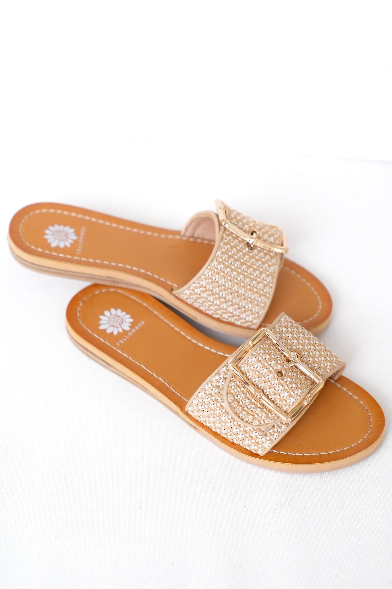 Yellow Box Woven Buckle Slide Sandals