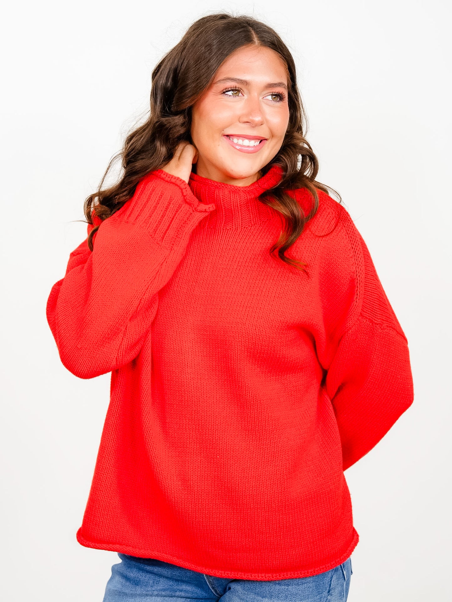 Solid Long Sleeve Mock Neck Pullover Sweater