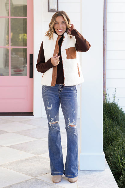 Sherpa Vest with Corduroy Trim