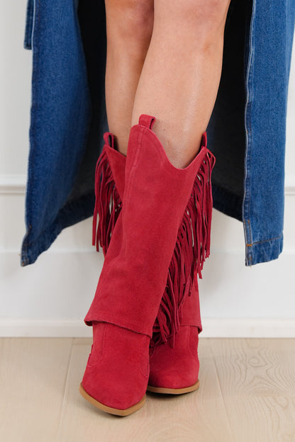 MIA Genuine Suede Upper Fringe Mid Calf Boots
