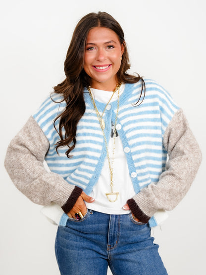 Stripe Color Block Long Sleeve Sweater Cardigan