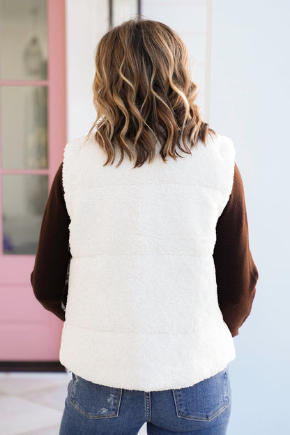 Sherpa Vest with Corduroy Trim