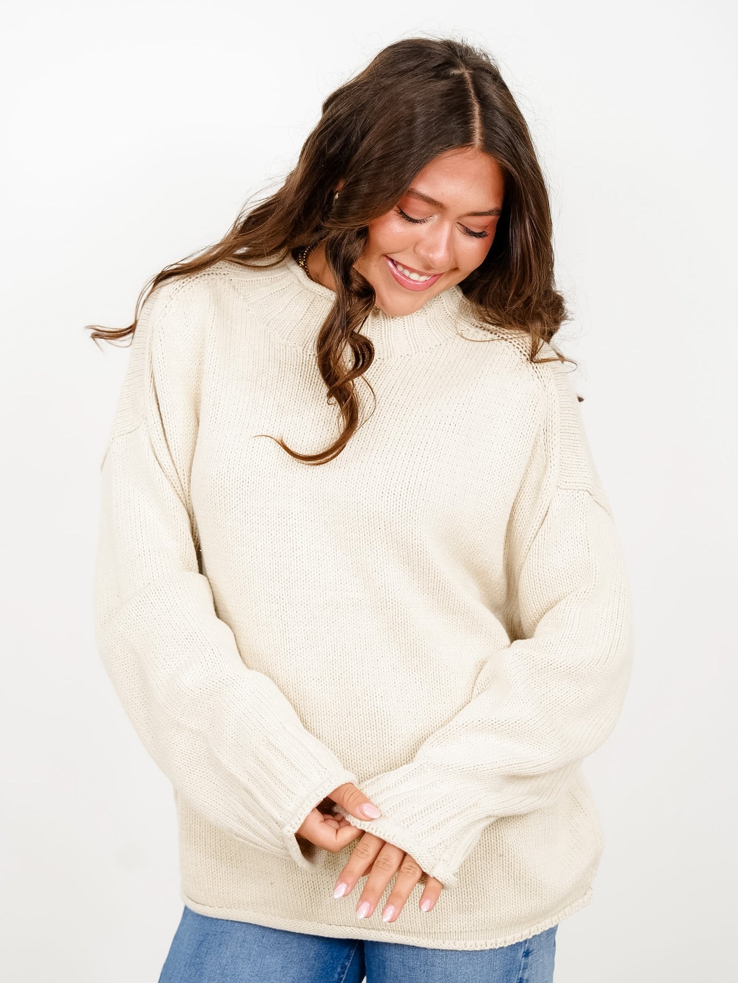 Solid Long Sleeve Mock Neck Pullover Sweater
