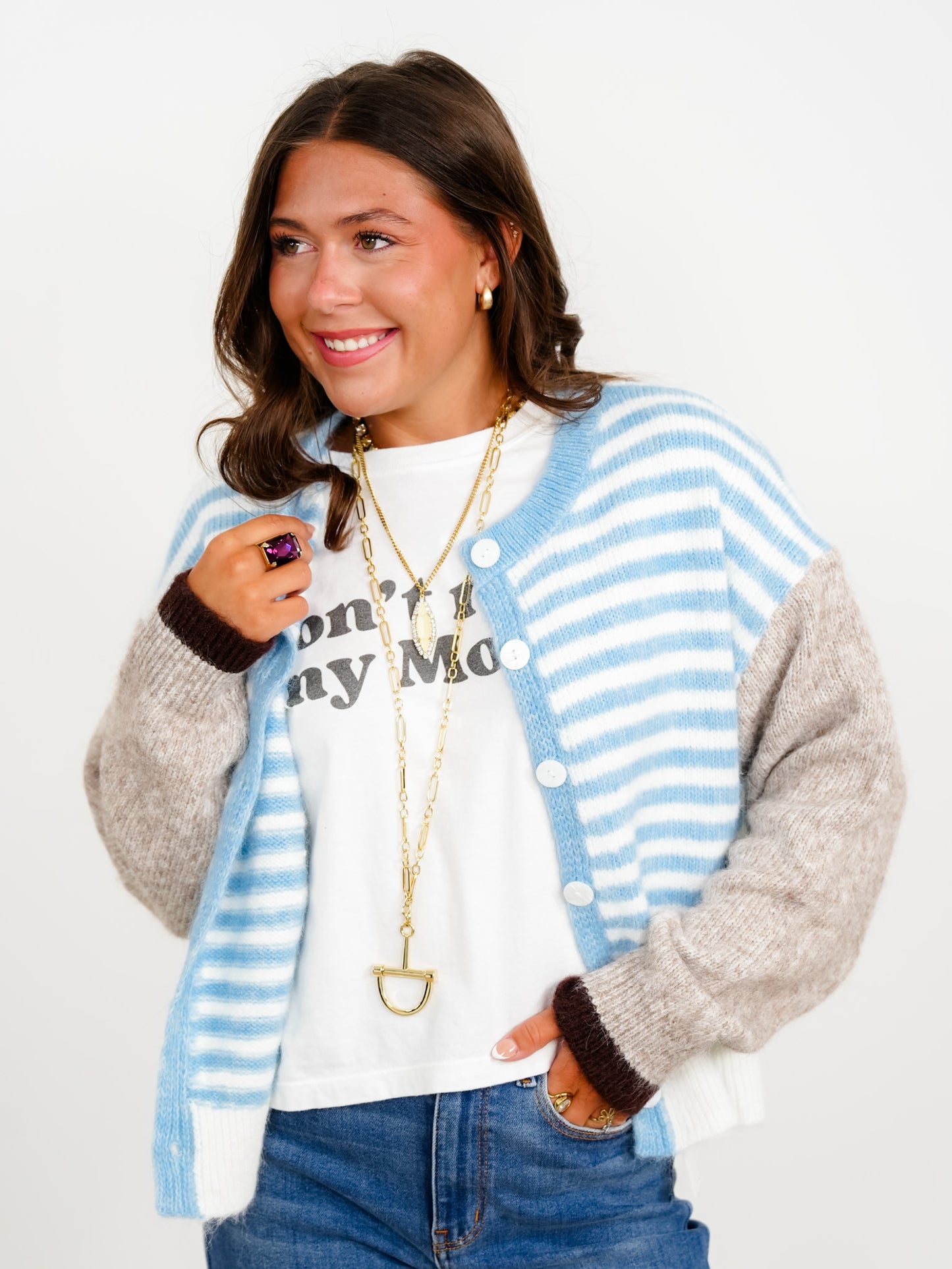 Stripe Color Block Long Sleeve Sweater Cardigan
