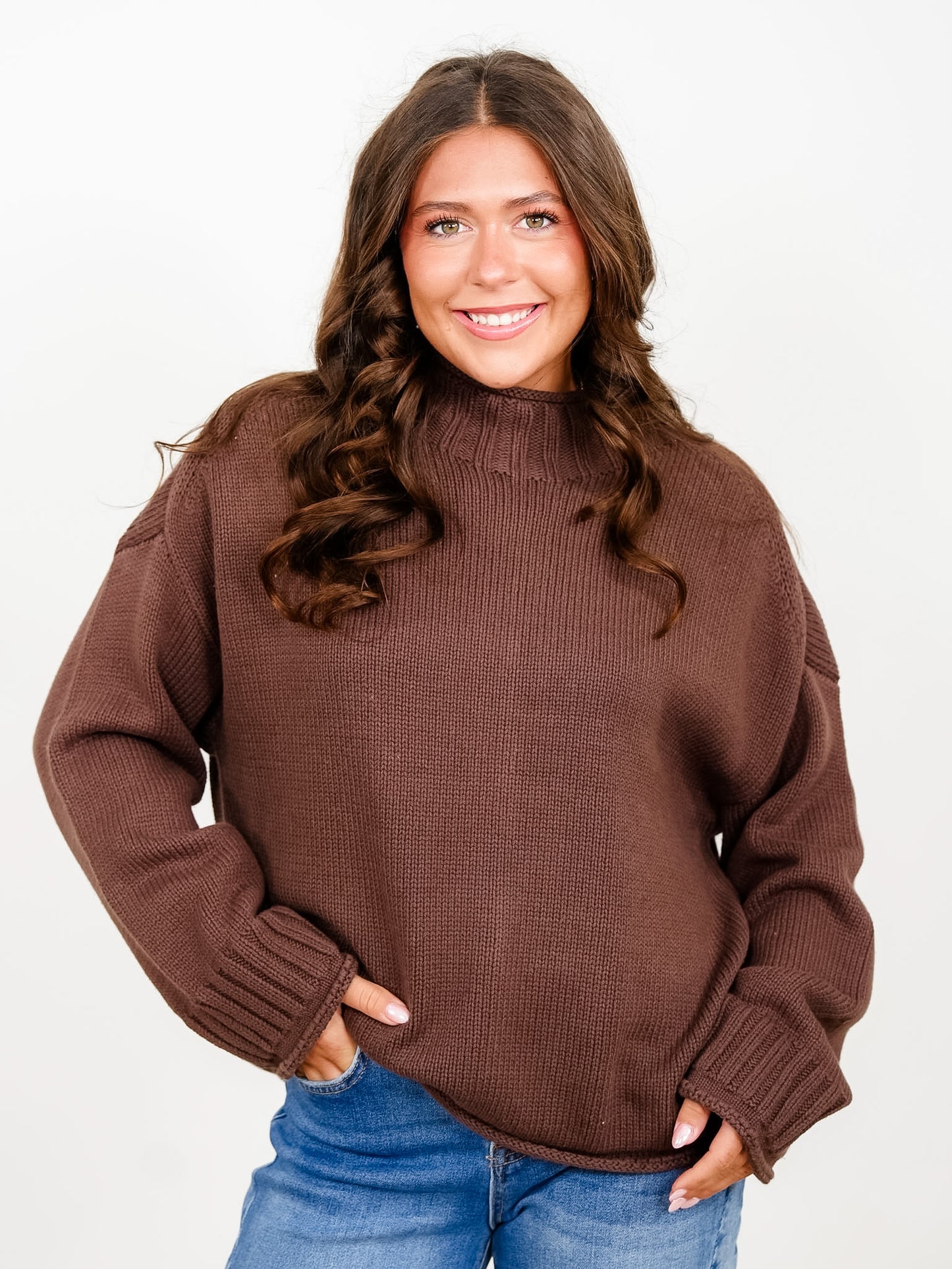 Solid Long Sleeve Mock Neck Pullover Sweater