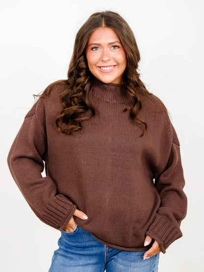 Solid Long Sleeve Mock Neck Pullover Sweater