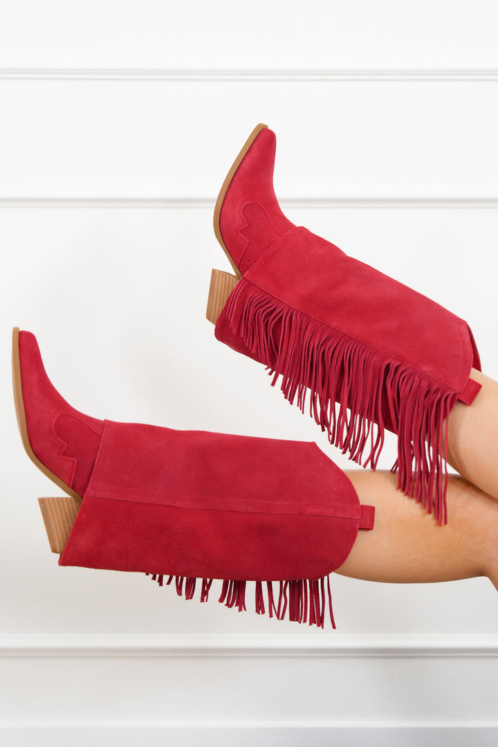 MIA Genuine Suede Upper Fringe Mid Calf Boots