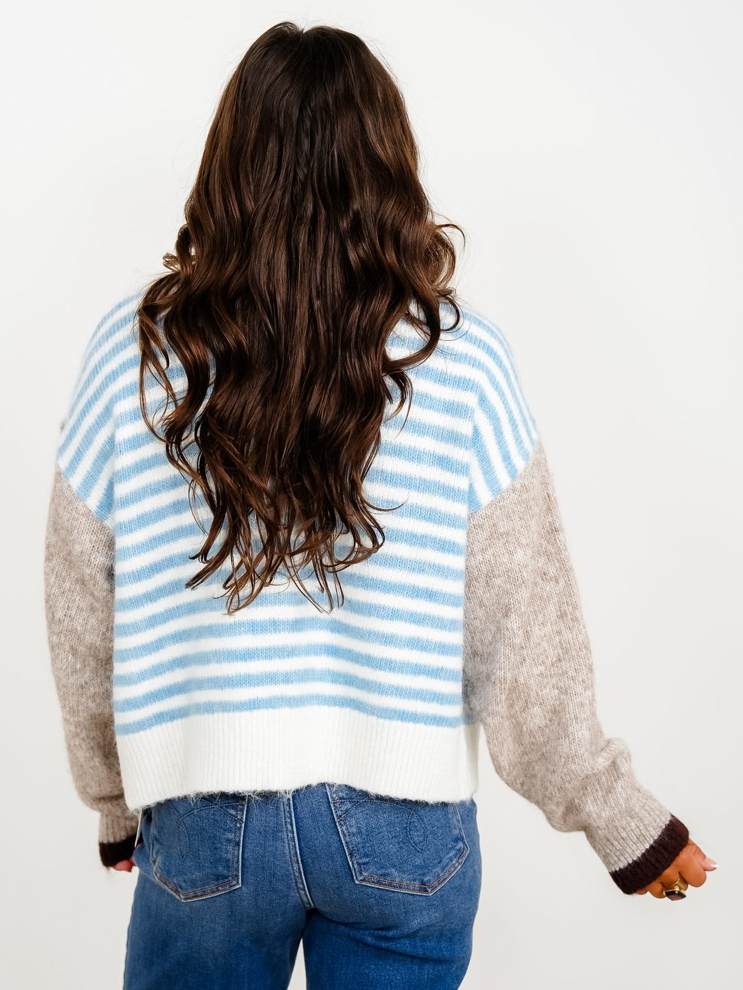 Stripe Color Block Long Sleeve Sweater Cardigan