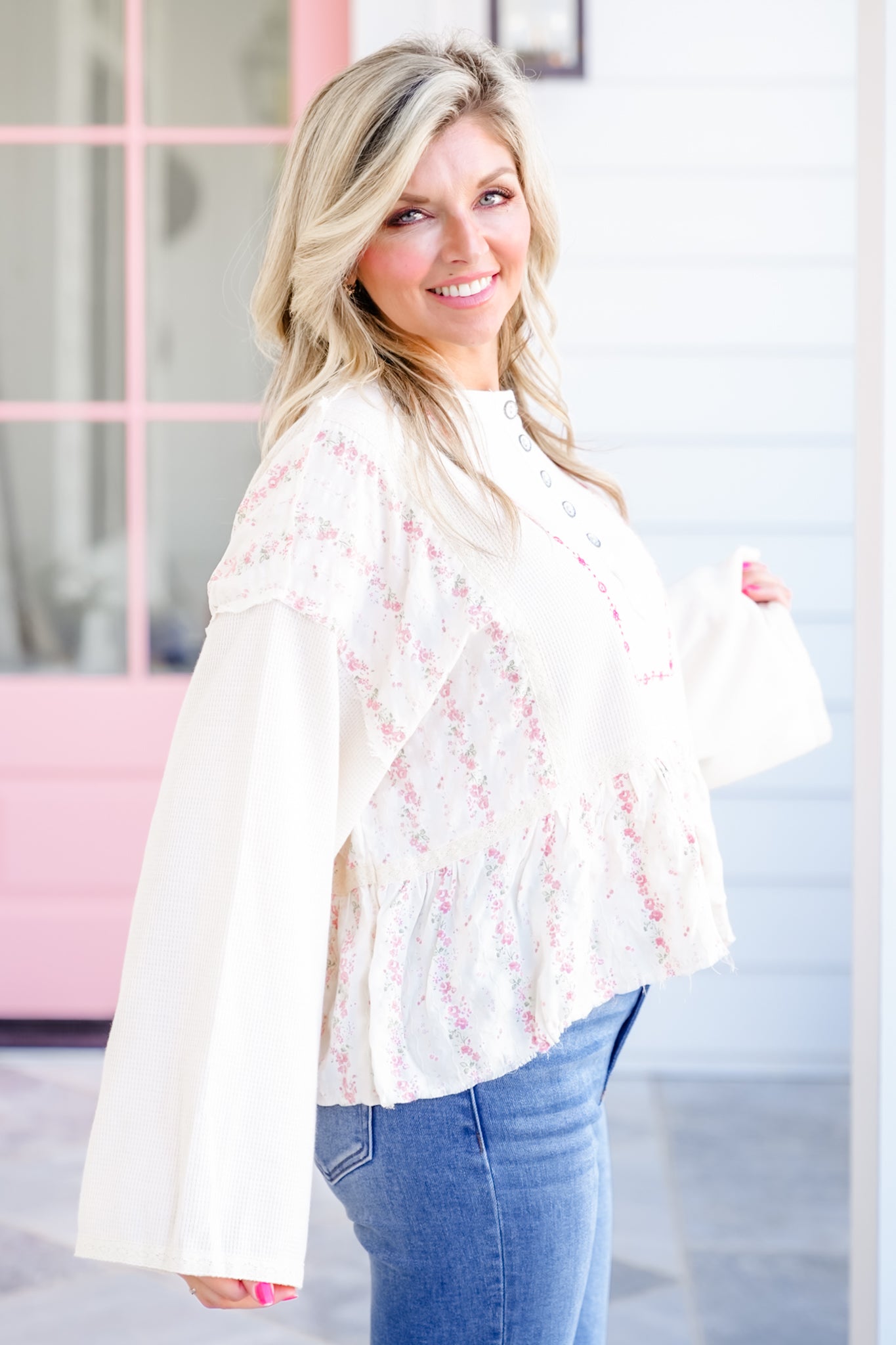 POL Thermal Long Sleeve Top with Floral Print