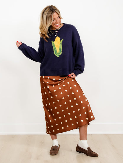 Long Sleeve Corn Motif Pullover Sweater