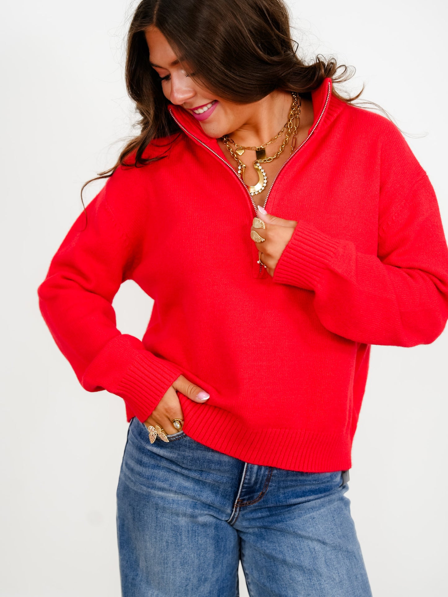 Solid Long Sleeve Half Zip Turtleneck Sweater