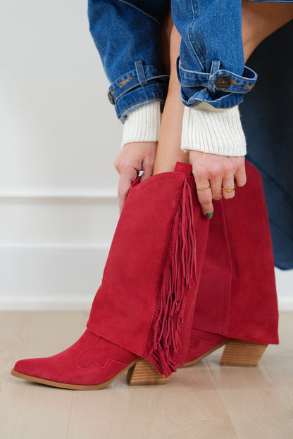 MIA Genuine Suede Upper Fringe Mid Calf Boots