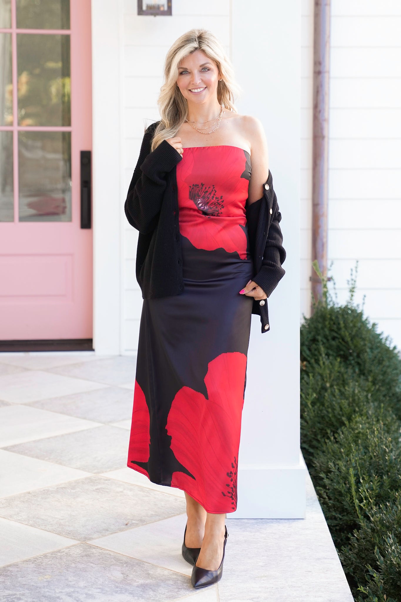 Satin Strapless Midi Dresses With Floral Print