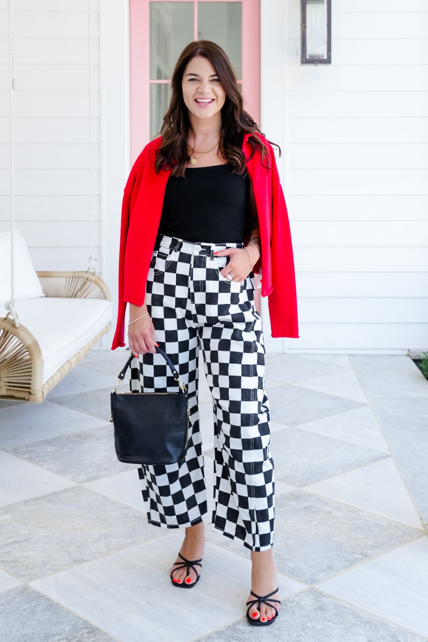 Plus/Reg Checkered Print Barrel Pants