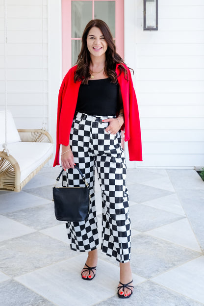 Plus/Reg Checkered Print Barrel Pants